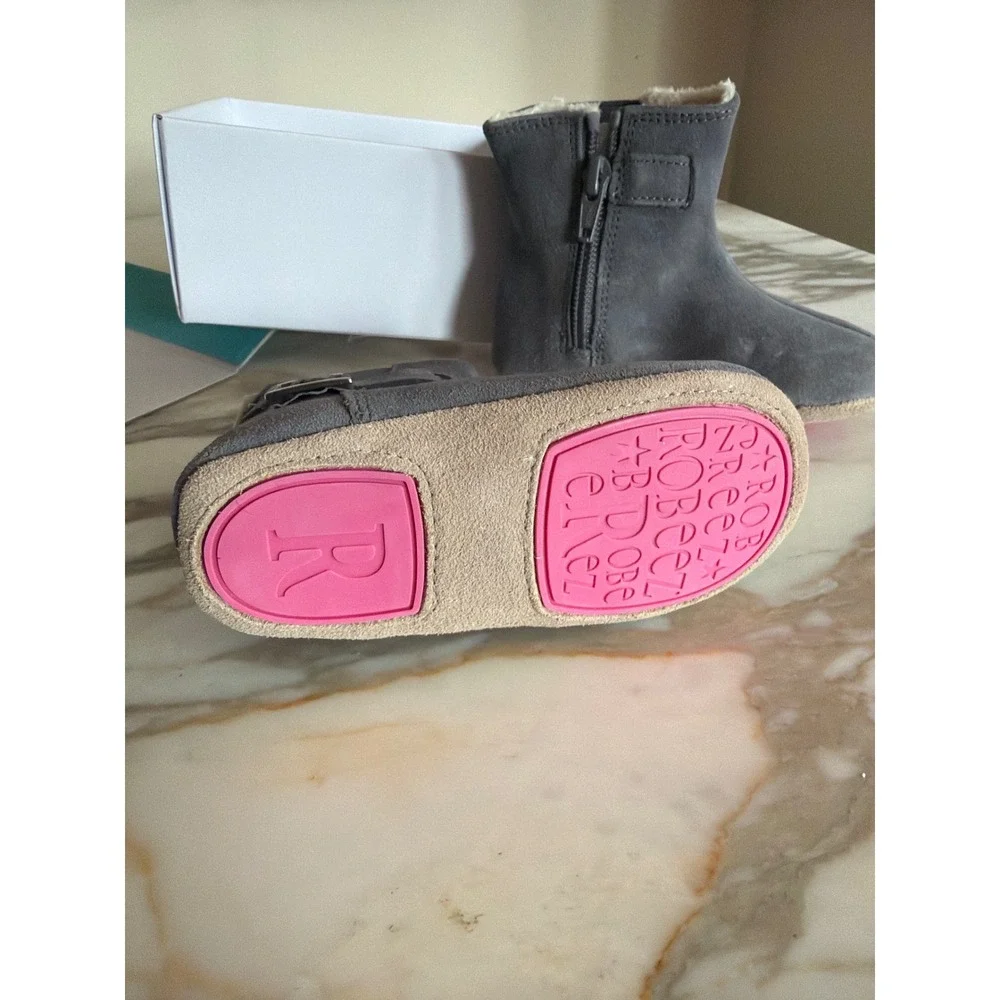 Robeez Girls Grey Gwen Boot‎ Suede Faux Fur Lined 18-24 Months NEW